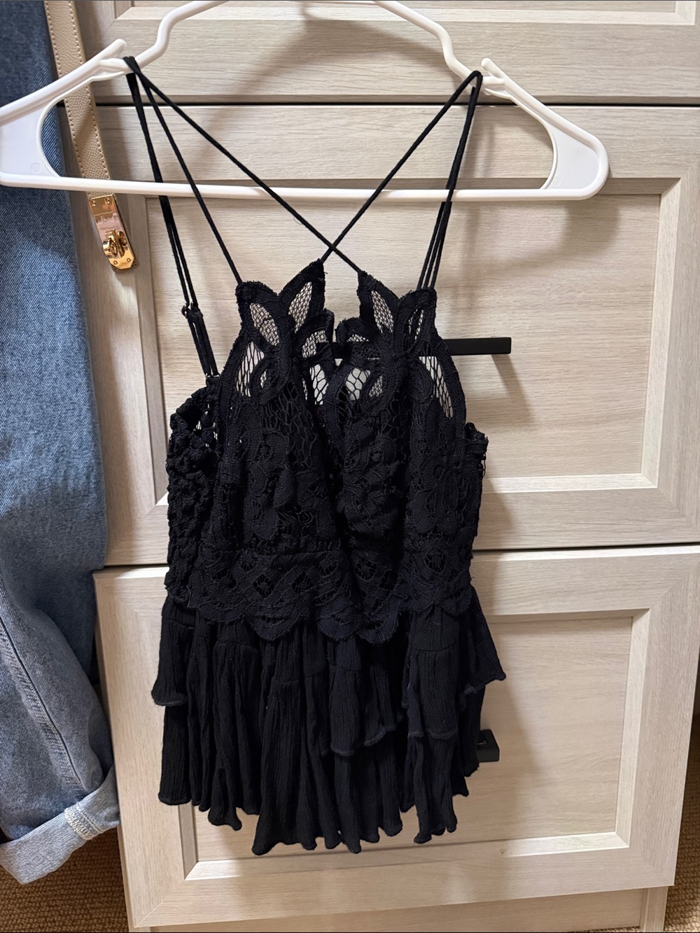 Free People Black Crochet Ruffle Cami